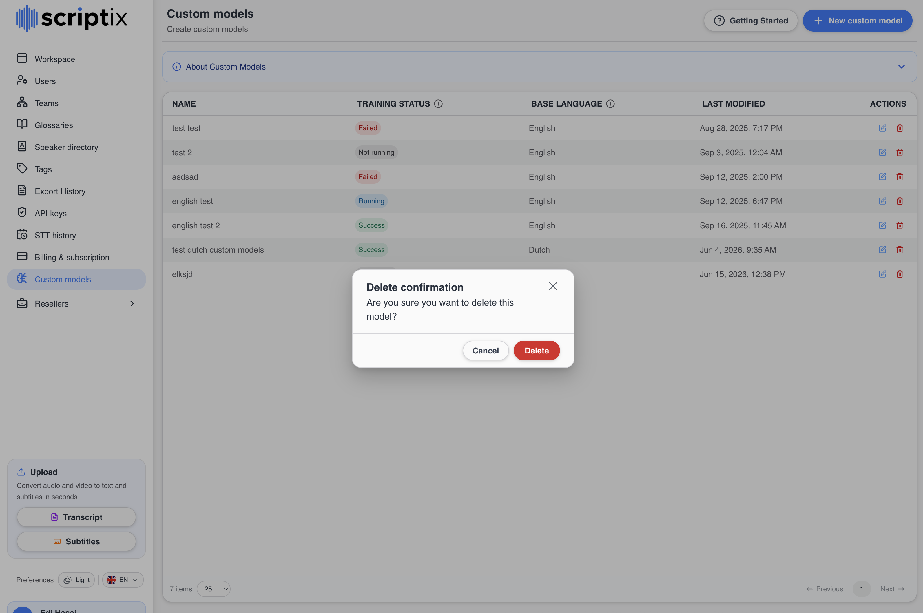 Delete confirmation dialog